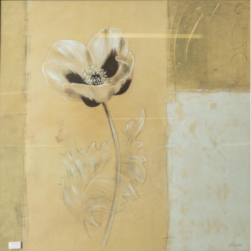 634 - A large modern Poppy Print, in a golden hue frame (with Fultons label), 111 x 112cm