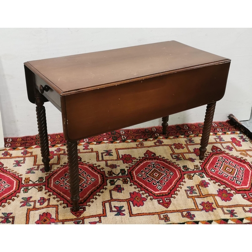 643 - Pine Drop Leaf Table with barley twist legs, apron drawer, 1.06D, extends to 1m