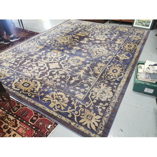 645 - Modern large blue and beige ground floor rug (worn), 2.7 x 3.45m