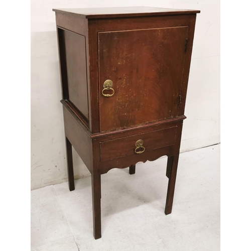 67 - Antique Mahogany Bedside Cabinet, with a drawer, tapered legs, 37cmW x 81cmH