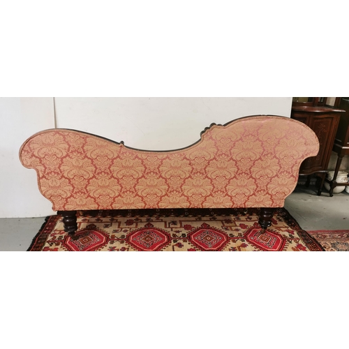 7 - WMIV Mahogany Framed Large Settee, on turned legs, castors, covered with peach colour upholstery, a ... 