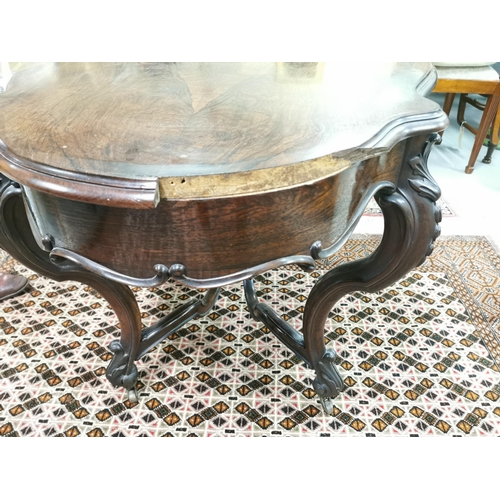 79 - 19thC Continental Rosewood Centre Table, a serpentine shaped top over cabriole stretchers and legs, ... 