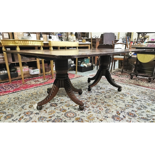 80 - Late 20thC good quality Mahogany Extendable Dining/Boardroom Table, each of the reeded, bulbous twin... 