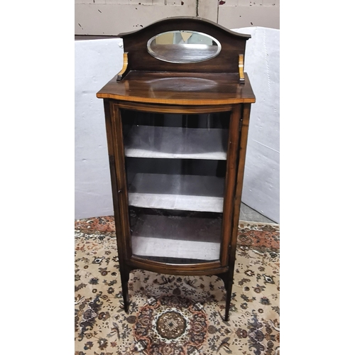 89 - Edw Inlaid Mahogany Display Cabinet, a bow shaped single door encl 3 shelves, 50cmW x 120cmH, tapere... 