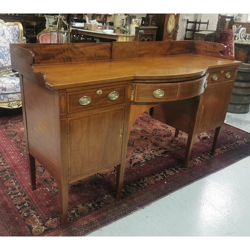 96 - Late 19thC large Inlaid Mahogany Sideboard, bowfront shape, the raised upper gallery over drawers an... 