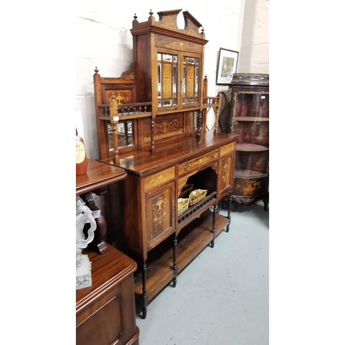 99 - Victorian Rosewood Chiffonier, nicely decorated with satinwood flowers,  a swan neck pediment over 2... 