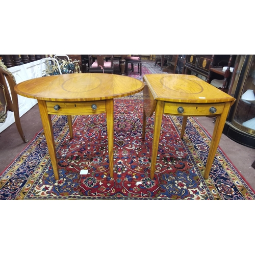 123 - Matching Pair of Fine Satinwood Pembroke Tables, the tops of each inlaid with a large single conch s... 