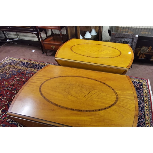 123 - Matching Pair of Fine Satinwood Pembroke Tables, the tops of each inlaid with a large single conch s... 