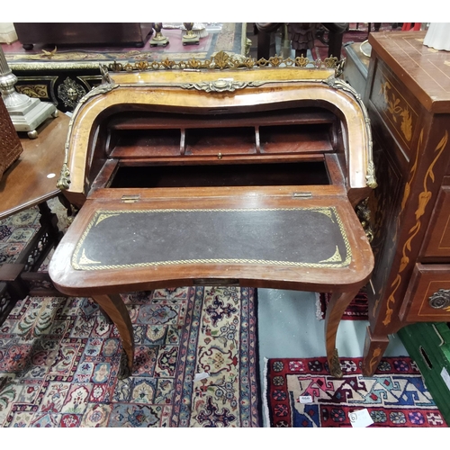 65 - Mid 20thC Bureau de Dame, with ornate gilt mounts and brass gallery rim, fitted interior, on cabriol... 