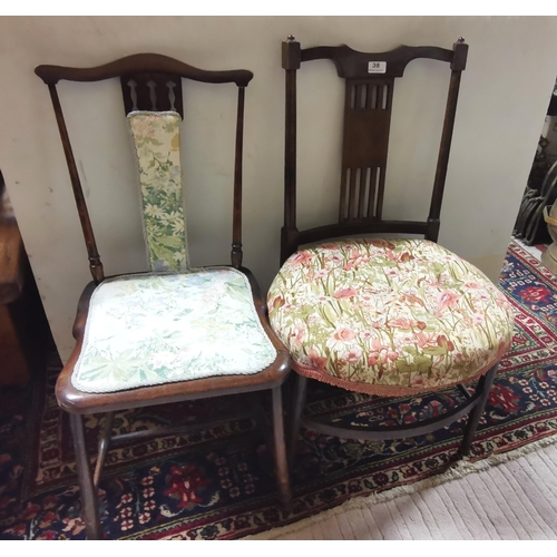 38 - 2 Bedroom Chairs  1 inlaid, pink floral fabric covered seat & 1 Art Nouveau style (2)