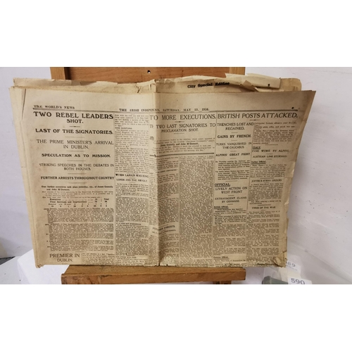 591 - Original copy of the Irish Independent listing two rebel leaders, James Connolly & John McDermott wh... 