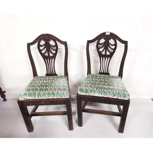 37 - Matching Set of 6 Antique Carved Oak Hall Chairs, with Hepplewhite style backs, over removeable gree... 