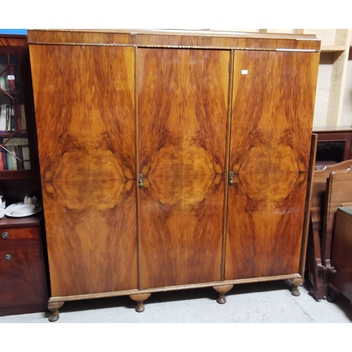 642 - 3-Door Walnut Wardrobe, 1960s, 1.9mW x 0.55cmD (worm holes) & a matching Dressing Table