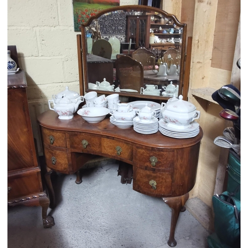 642 - 3-Door Walnut Wardrobe, 1960s, 1.9mW x 0.55cmD (worm holes) & a matching Dressing Table