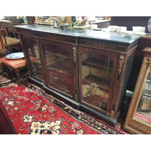 137 - Late 19thC long Ebonised Credenza, breakfront design, with walnut inlay, gilt mounts (for restoratio... 