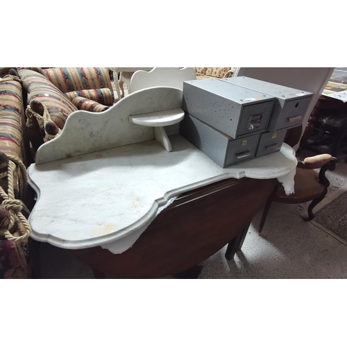 638 - White marble Washstand Top, serpentine shaped, 1.22mW