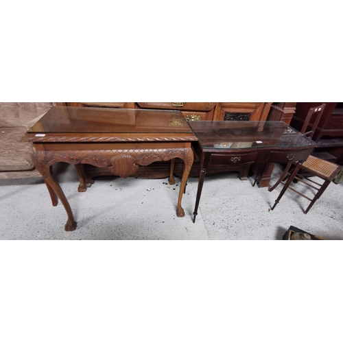 639 - Mahogany Side Table with shell decorated frieze, ball and claw (1960s), 91cmW & 2 drawer teak colou... 