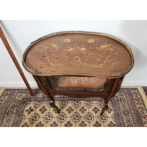 101 - Inlaid mahogany Occasional Table/Cabinet, with a kidney shaped top and brass gallery, on sabre legs,... 