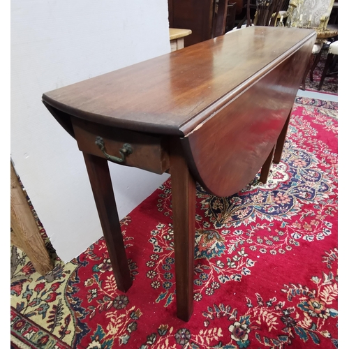 103 - Mahogany Hunt Table, with oval shaped drop leaves and one apron drawer, on chamfered legs, 1.45 long... 