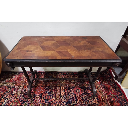 106 - Victorian Side Table, inlaid mahogany diamond-shaped detail to the top, on a turned (damaged) stretc... 