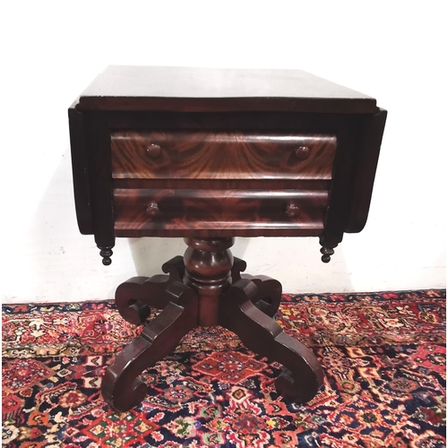 109 - Flame Mahogany Compact Sofa Table, with drop leaves at either end, above 2 drawers, on 4 cab feet, 6... 