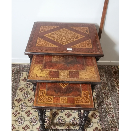 110 - Nest of 3 Continental Walnut Graduating Size Tables, nicely inlaid with marquetry detail of cupids p... 