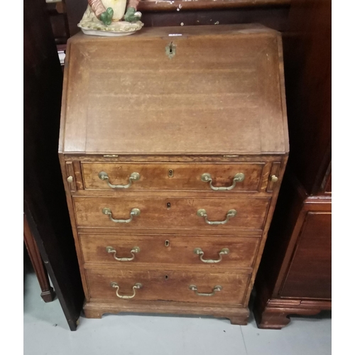 126 - Compact Oak Fall front Bureau, letter compartments inside, above 4 drawers, bracket feet, 62cmW x 10... 