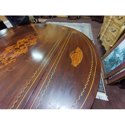 130 - Nice shell-inlaid 19thC Mahogany Pembroke/Centre Table, with oval shaped drop leaves and an apron dr... 