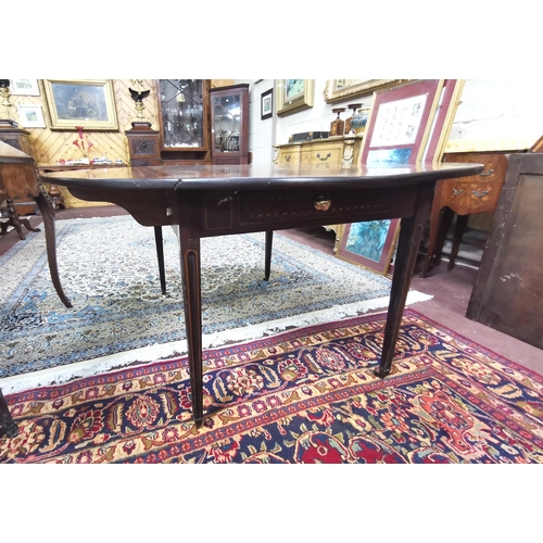 130 - Nice shell-inlaid 19thC Mahogany Pembroke/Centre Table, with oval shaped drop leaves and an apron dr... 