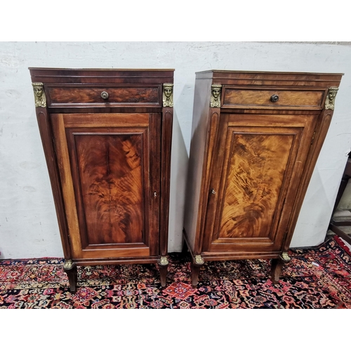 136 - Matching Pair of 19thC Mahogany Side Cabinets, rectangular shaped with flame mahogany cabinet doors,... 