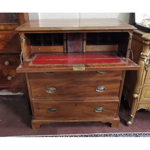 143 - Georgian Mahogany Secretaire Chest, good compact size, the drop front secretaire desk having a red w... 