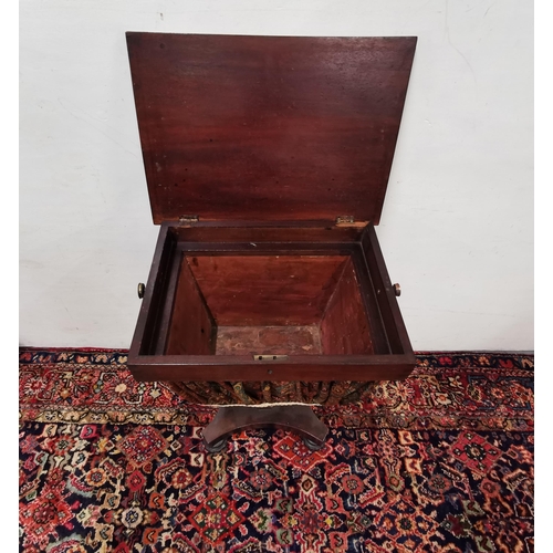 161 - WMIV Mahogany Sewing Box, with hinged lid and floral basket below, 74 x 53cm