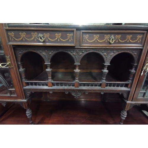 164 - Large Edw. Rosewood Chiffionier, ornately decorated with inlay and carvings, including a mirrored ba... 