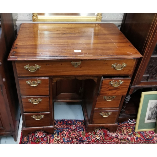 165 - Georgian Kneehole Mahogany Writing Desk, of small proportions, a single apron drawer over drawers on... 