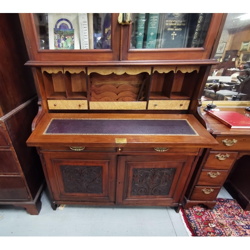 166 - Fine Edwardian Walnut Bookcase, good polished condition, two glass doors enclosing shelves, over a c... 