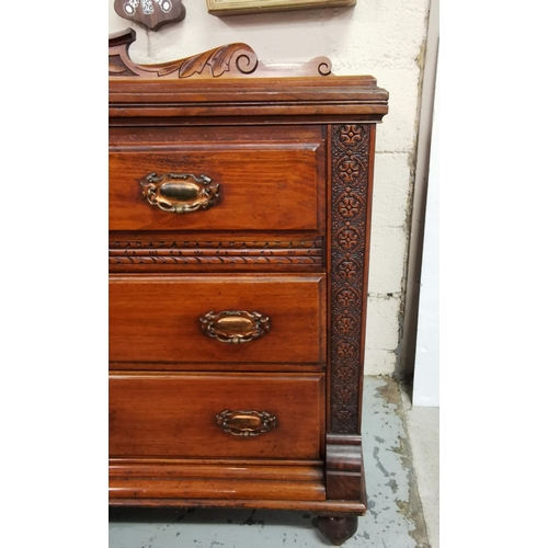 175 - Large Edw Walnut Chest of Drawers, a raised gallery over 3 short drawers & 4 longer drawers, gothic ... 