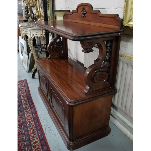 176 - 19thC Mahogany Dumbwaiter, a decorative gallery over a shelf and two-door cabinet below, platform ba... 