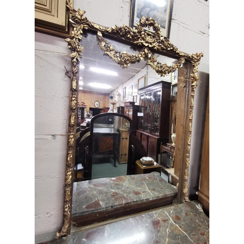 193 - Fino Gold Detail Wall Mirror, ornate swags and wreath design pediment, 95cmW x 1.42m H