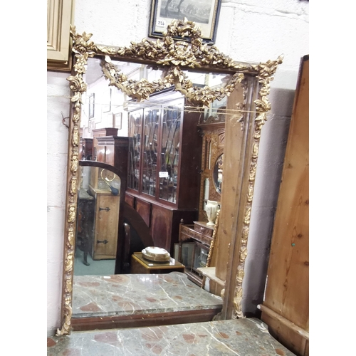 193 - Fino Gold Detail Wall Mirror, ornate swags and wreath design pediment, 95cmW x 1.42m H