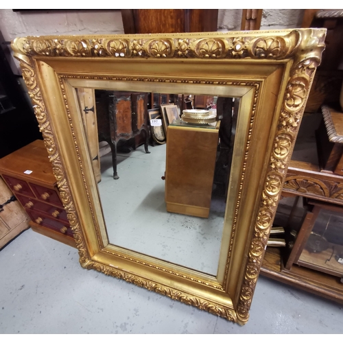 197 - Large gesso and carved wood picture frame Wall Mirror, early 20thC with later glass, 115cmW x 93cmH