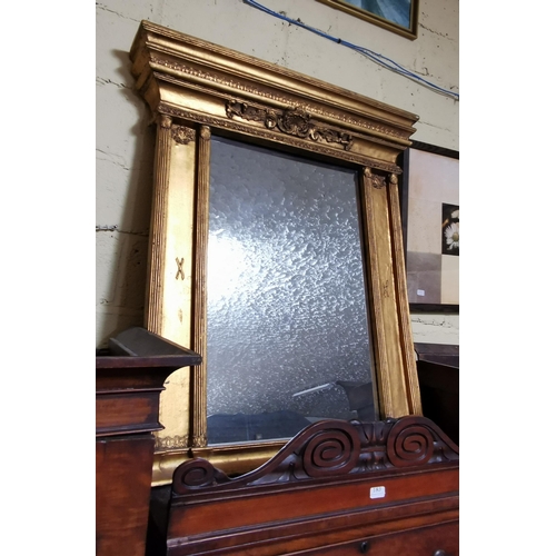 207 - Overmantle Wall Mirror, in a composite gold frame, triple pediment, 120cmH x 90cmW