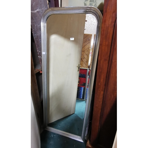 208 - Continental silver framed Pier Mirror, with bevelled glass 164H x 65cmW & a modern dark gold framed ... 