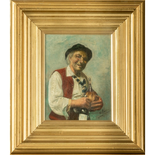 215 - S MAXWELL, Oil, Lets Drink to That (Portrait of a Jovial Man), signed, in a boxed frame, painted g... 