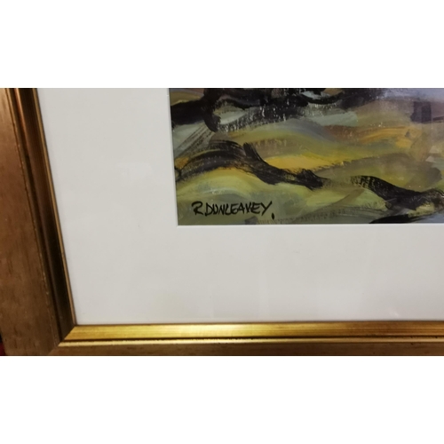 216 - ROBERT DUNLEAVEY, Oil on Board, On the Grey Path, Donegal, in a contemporary frame with gold highlig... 