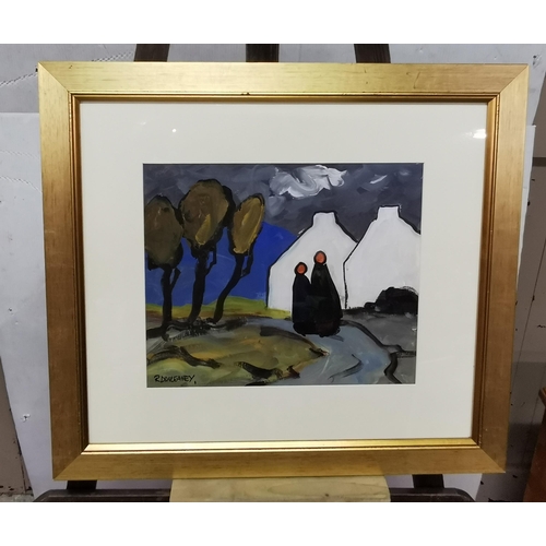 216 - ROBERT DUNLEAVEY, Oil on Board, On the Grey Path, Donegal, in a contemporary frame with gold highlig... 