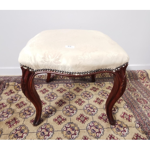 22 - Victorian Cabriole Leg Stool, cream floral damask fabric (good condition)