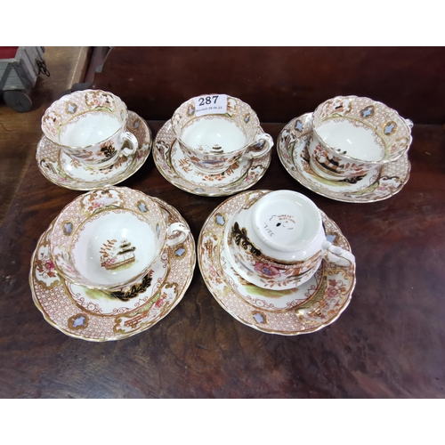 287 - Victorian 5-place English Bone China Tea Set, Chinese pattern