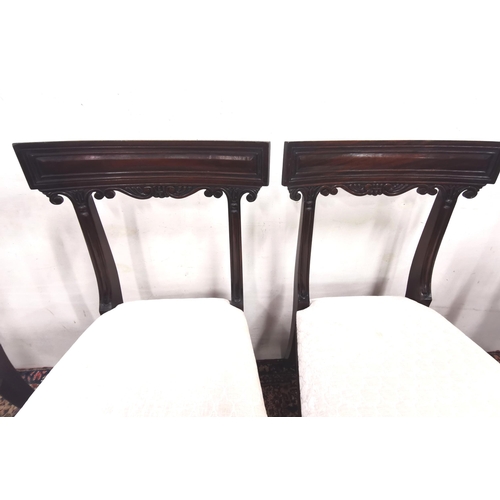 30 - Set of 4 Mahogany Dining Chairs, scroll designs to the curved upper rails, cream velour covered seat... 