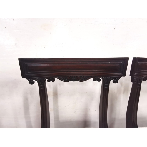 30 - Set of 4 Mahogany Dining Chairs, scroll designs to the curved upper rails, cream velour covered seat... 