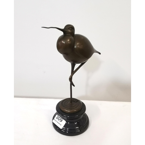 309 - Contemporary Bronze Figure of a Heron, after June, stamped LArt Bronze, France, on a black marble... 